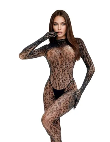 Softline bodystocking 214085 w cętki siateczkowy czarny